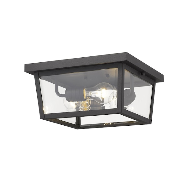 Z-Lite Beacon 3 Light Outdoor Flush Ceiling Mount Fixture, Black & Clear Beveled 568F-BK - main